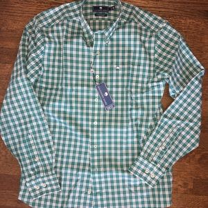 Green plaid shirt with tags